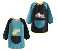 DODUOS 2 Pezzi Grembiule da Pittura per Bambini 6-12 Anni, Impermeabile con Tasche e Maniche Lunghe
