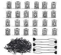 DODUOS 24 perline per barba e capelli, perline runiche vichinghe, con forcine rapide e strisce di gomma nera per braccialetti, collana e ciondolo