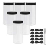DODUOS 6Pcs Barattoli in Plastica Trasparente con Coperchio Superiore Nero 850ml Barattolo Cucina Con Adesivi e Pennarelli Contenitori Alimentari per Zucchero, Biscotti, Caffè