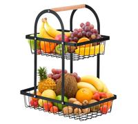 DODUOS Portafrutta a Ripiani, Cesto Portafrutta a 2 Livelli, Porta Frutta a Piani, Nero Portafruttas a Ripiani Moderno, Portaoggetti Staccabile per Verdure, Portafruttas