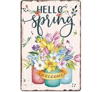 Dodurou Decorazione primaverile Pittura floreale Primavera Decorazioni per la casa Decorazioni primaverili per la cucina di casa Caffè Outdoor Primavera Giardino Segno di latta Decorazione della casa
