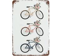 Dodurou Targa in latta antica con motivo floreale a forma di bicicletta, decorazione per la casa, 30,5 x 40,6 cm