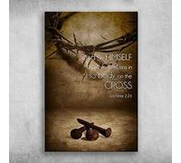 Dodurou Targa in latta con scritta in lingua inglese "and He Himself bore Our sins in his body on the cross, God and The Crown for Street Garage Family Cafe Bar Farm Country Bathroom Wall Decoration