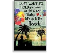 Dodurou Targa in metallo vintage con scritta in lingua inglese "Beach Vibes LGBT Decor I Just Want to Hold Your Hand at 80 and Say Baby Let's Go to The Beach", per interni ed esterni, 30,5 x 40,6 cm