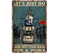 Dodurou Targa vintage in metallo con scritta "Let's Just Go and Not Come Back for A The", targa in metallo con pittura in ferro, decorazione da parete in stile retrò, decorazione da parete nostalgica