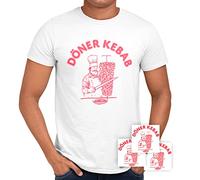 Döner Kebab Maglietta 100% cotone biologico Fair-Trade (taglia XS-3XL) con 3 adesivi gratuiti, divertente kebap turco, da uomo e da donna, in cotone biologico, idea regalo per compleanno, bianco, S