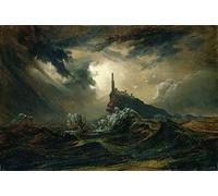 DOeraa Quadro su Tela Arte Della Parete Stampe Immagine Famoso Mare in tempesta con faro di Karl Blechen per L'arredamento del Corridoio 60x90cm