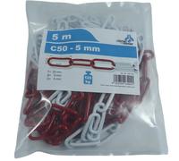 Dörner + Helmer Catena di bloccaggio, spessore 5 mm, lunghezza 5 m, in acciaio zincato, chiusura a sacchetto, a maglie lunghe, rosso/bianco
