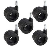 Dörner + Helmer Set di 5 ruote per sedia, 65 mm x 43 mm, portata 240 kg, piastra 47 mm x 47 mm, plastica, colore nero