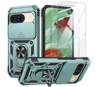 Doeshine Cover per Google Pixel 9 Pro, Google 9 Pixel Cover con 2 Vetro Temperato e Copertura Della Fotocamera Slide, Supporto Ad Anello 360°, Antiurto Militare Grado Shockproof Custodia 2024 (Verde)