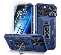 Doeshine Cover per iPhone 16 Pro Max, con 2 Pellicola Vetro Temperato e 360° Ring Supporto, Copertura Fotocamera Scorrevole, Armour Militare Grado Shockproof Custodia per iPhone 16 Pro Max (Blu)