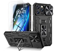 Doeshine Cover per iPhone 16 Pro Max, con 2 Pellicola Vetro Temperato e 360° Ring Supporto, Copertura Fotocamera Scorrevole, Armour Militare Grado Shockproof Custodia per iPhone 16 Pro Max (Nero)