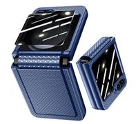 Doeshine Cover per Samsung Galaxy Z Flip 5, [Frontale Privacy Pellicola Protettiva] [Anti-Spy] Protettiva Cerniera, Slim Fit, Stylish Texture, Hard Shockproof Custodia Case per Z Flip 5 2023 (Blu)