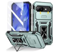 Doeshine Custodia per Google Pixel 9A, confezione da 2 pellicole proteggi schermo, con anello girevole a 360°, cavalletto e copertura per fotocamera scorrevole, antiurto, custodia militare contro le