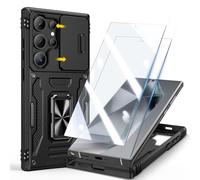 Doeshine Custodia per Samsung S24 Ultra, con 2 Pellicola Vetro Temperato, Anello Magnetico Cavalletto, Cover per Fotocamera Scorrevole, Protezione Militare (Nero)