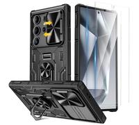 Doeshine Custodia per Samsung S24 Ultra, con 2 Pellicola Vetro Temperato, Copertura per Fotocamera Scorrevole, Supporto Magnetico Integrato, Anello 360 °, Custodie Galaxy S24 Ultra 2024 (Nero)