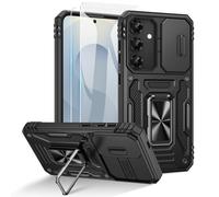 Doeshine Custodia per Samsung S25, con 2 Pellicola Vetro Temperato, Anello Magnetico Cavalletto, Cover per Fotocamera Scorrevole, Protezione Militare (Nero)