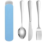 DOETYD Set di 3 posate da viaggio in acciaio inox con custodia portatile, cucchiaio riutilizzabile forchetta e coltello per campeggio, viaggi, picnic, scuola, ufficio, pranzo (blu)