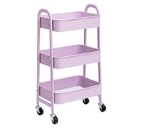 DOEWORKS Carrelli Portaoggetti in Metallo Carrello Cucina 3 Piani, Organizer Carrello Scaffale con Ruote per Cucina Bagno Ufficio, Viola Chiaro
