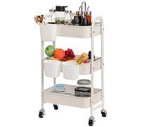 DOEWORKS Carrello con Ruote Portatutto Carrello Cucina Metallo Carrellino 3 piani dei Libri Carrello da Portata Carrello Portaoggetti per Camera Bagno Ufficio, Bianca con Tazze