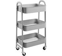 DOEWORKS Carrello con Ruote Portatutto Carrello Cucina Metallo Carrellino 3 piani dei Libri Carrello da Portata Carrello Portaoggetti per Camera Bagno Ufficio, Grigio