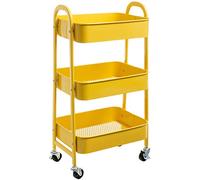 Doeworks - Carrello portaoggetti a 3 ripiani, in metallo, con ruote, per cucina, trucco, bagno, ufficio, giallo