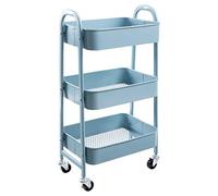 DOEWORKS Carrello portaoggetti Carrello con ruote, carrello di servizio a 3 livelli, carrello da cucina, carrello rotante, carrello in metallo, per camera da letto, bagno, ufficio, grigio-blu