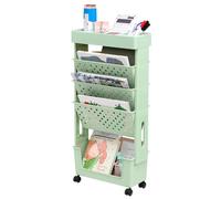 DOEWORKS Libreria Piccolo Scaffale per Libri, Carrello Portaoggetti Libreria con Ruote 5 Livelli Carrello Cucina, Carrello con Ruote per Soggiorno Biblioteca Camera da Letto Ufficio, Verde