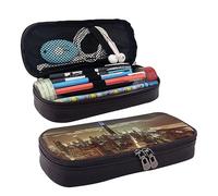 DOFFO Astuccio carino con stampa di Chicago City, astuccio estetico, astuccio speciale in pelle artificiale, astuccio resistente con cerniera, per uomini e donne, ufficio, lavoro e studio, Nero ,