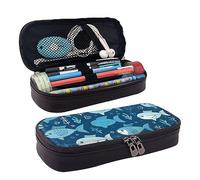 DOFFO Astuccio carino con stampa di pesce blu carino astuccio estetico astuccio speciale portapenne in pelle artificiale astuccio durevole astuccio con cerniera per uomini donne ufficio lavoro e
