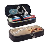 DOFFO Astuccio carino con stampa di stelle marine sulla spiaggia, astuccio estetico, astuccio speciale in pelle artificiale, astuccio resistente con cerniera, per uomini, donne, ufficio, lavoro e