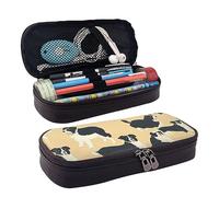 DOFFO Astuccio per matite estetico con stampa Border Collie, astuccio speciale in pelle artificiale, resistente, astuccio con cerniera, per uomini, donne, ufficio, lavoro e studio, Nero , Taglia unica