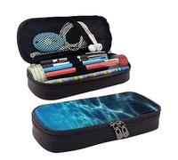 DOFFO Blu Deep Ocean stampato carino astuccio estetico astuccio speciale portapenne in pelle artificiale astuccio durevole astuccio con cerniera per uomini donne ufficio lavoro e studio, Nero , Taglia