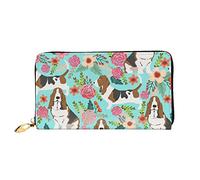 DOFFO Blu Hibiscus Stampa Portafoglio In Pelle Per Le Donne Della Borsa Della Moneta Della Cassa Del Raccoglitore Sottile Zip Del Telefono Borsa, Dolce Basset Hound Fiori, Taglia unica