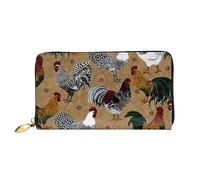 DOFFO Blu Hibiscus Stampa Portafoglio In Pelle Per Le Donne Della Borsa Della Moneta Della Cassa Del Raccoglitore Sottile Zip Del Telefono Borsa, Stampa di gallo e pollo, Taglia unica
