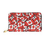 DOFFO Blu Hibiscus Stampa Portafoglio In Pelle Per Le Donne Della Borsa Della Moneta Della Cassa Del Raccoglitore Sottile Zip Del Telefono Borsa, Bandiera canadese, Taglia unica