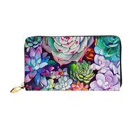DOFFO Border Collie Modello Stampa Portafoglio In Pelle Per Le Donne Della Borsa Della Moneta Del Raccoglitore Sottile Zip Del Telefono Della Borsa, Pianta grassa colorata., Taglia unica