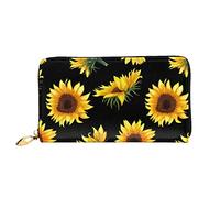 DOFFO Border Collie Modello Stampa Portafoglio In Pelle Per Le Donne Della Borsa Della Moneta Del Raccoglitore Sottile Zip Del Telefono Della Borsa, Girasole Fiori Piante Nero e Giallo, Taglia unica,