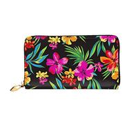 DOFFO Candy Canes Stampa Portafoglio In Pelle Per Le Donne Della Borsa Della Moneta Della Cassa Del Raccoglitore Sottile Zip Del Telefono, Fiore hawaiano, Taglia unica