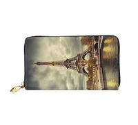 DOFFO Cherry Blossoms Tree Print Portafoglio In Pelle Per Le Donne Portamonete Sottile Zip Telefono Cambiare Borsa Frizione Titolare Della Carta Del Raccoglitore, Torre Eiffel Parigi, Taglia unica