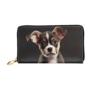 DOFFO Cherry Blossoms Tree Print Portafoglio In Pelle Per Le Donne Portamonete Sottile Zip Telefono Cambiare Borsa Frizione Titolare Della Carta Del Raccoglitore, Simpatico cagnolino., Taglia unica