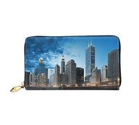 DOFFO Chicago Portafoglio in pelle con stampa riflessa, portamonete da donna, sottile, con cerniera, borsa per cambio telefono, pochette porta carte di credito, nero, taglia unica, Nero , Taglia unica
