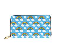 DOFFO Colorato Pattini A Rullo Stampa Portafoglio In Pelle Per Le Donne Della Borsa Della Moneta Del Raccoglitore Sottile Zip Telefono Cambiare, Rainbow Clouds - Goccia di pioggia, Taglia unica