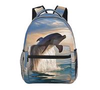DOFFO Divertente Animale Dolphin Stampato Zaino Da Viaggio,Zaino Da Viaggio Leggero Casual Laptop Zaini Carini Escursionismo Borsa Per Donne Uomini, Nero, Taglia Unica, Nero, One Size