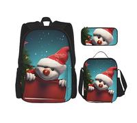 DOFFO Divertente set di zaino con stampa natalizia, zaino da viaggio per computer portatile per donne e uomini, casual, con borsa per il pranzo, astuccio per matite, 3 pezzi, nero, taglia unica, Nero