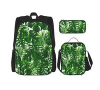 DOFFO Monstera Deliciosa - Set di zaino da viaggio con stampa palma di banana, zaino da viaggio per laptop per donne e uomini, casual, con borsa per il pranzo, astuccio per matite, 3 pezzi, nero,