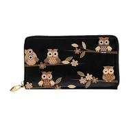 DOFFO Portafoglio in pelle con stampa a righe bianche e nere per le donne portamonete portafoglio sottile con cerniera per il cambio del telefono borsa frizione porta carte, Carino Brown Cartoon Owls,
