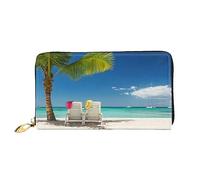 DOFFO Portafoglio in pelle con stampa artistica aeroplano per le donne portamonete sottile con zip borsa cambio telefono pochette porta carte portafoglio, Beach Palm Tree Sedie Barche, Taglia unica