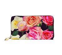 DOFFO Portafoglio in pelle con stampa colorata con rose per le donne portamonete portafoglio sottile con cerniera per il cambio del telefono pochette porta carte, rose colorate, taglia unica, Rose