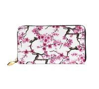 DOFFO Portafoglio in pelle con stampa di fiori di ciliegio per le donne portamonete portafoglio sottile con cerniera per il cambio del telefono pochette porta carte, fiore di ciliegio, taglia unica,